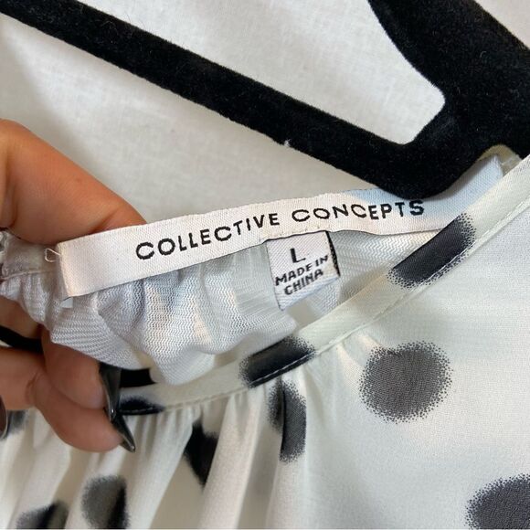Collective Concepts White with Black Polka Dots Sleeveless Blouse Size Large - Picture 8 of 9